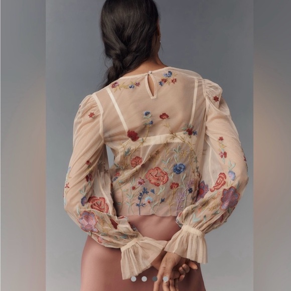 Anthropologie Sheer Floral Embroidered Blouse - Picture 3 of 6